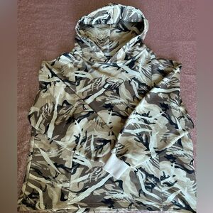 I AM GIA EMBROIDERED BROWN BLACK CREAM CAMOUFLAGE CROPPED SWEATSHIRT XS, Boho